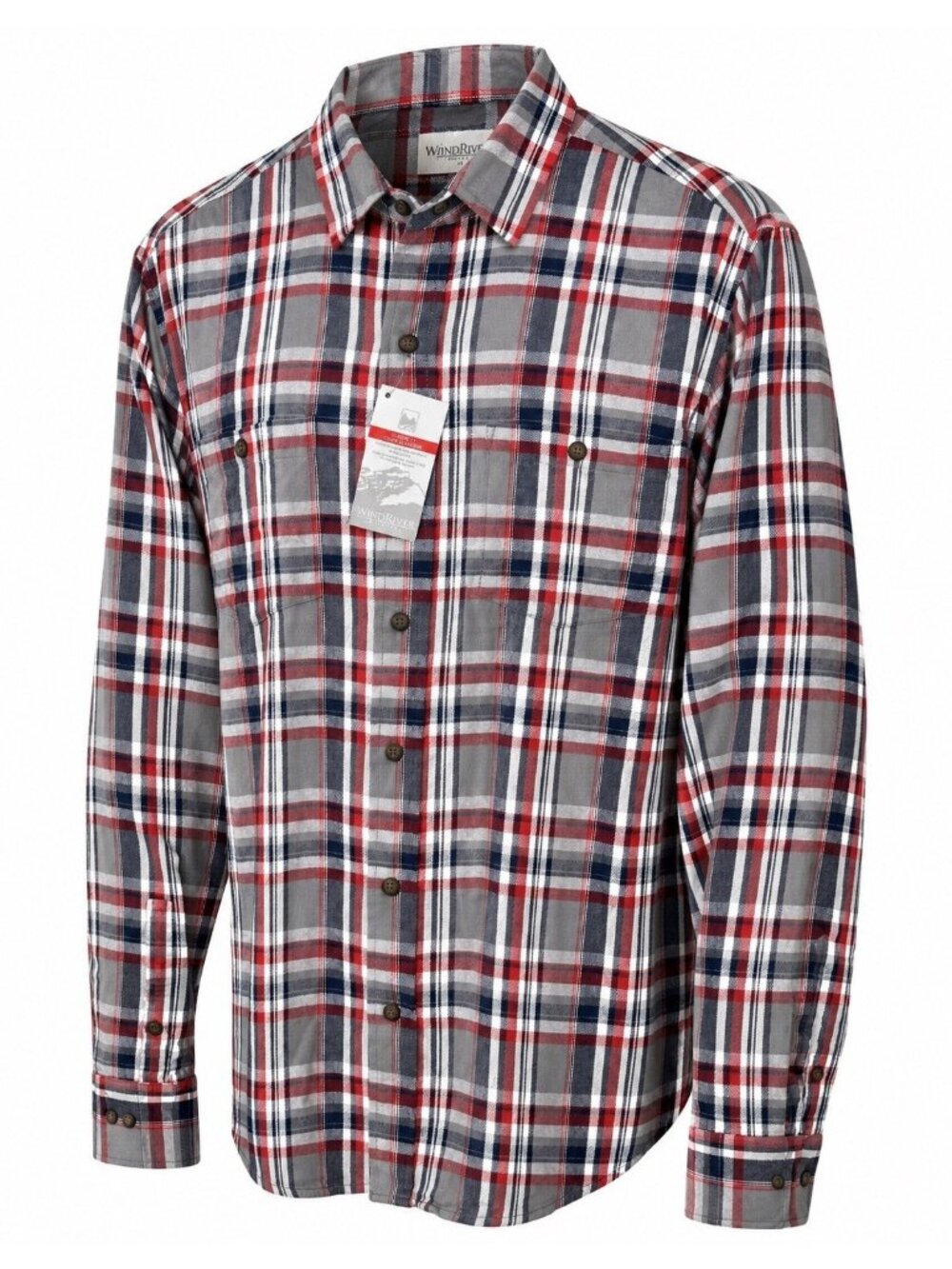 Wind River Red Gray Plaid Flannel Shirt Mens LT Cotton Button Up Classic NWT